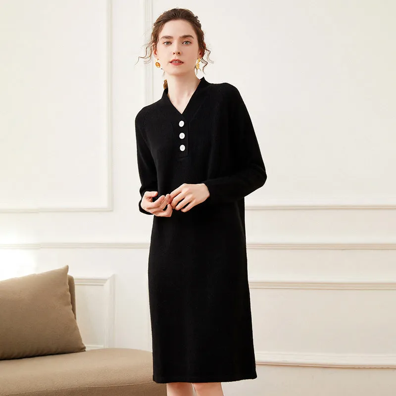 Women's Cashmere Dresses Long Sleeve Cashmere Sweather Dresses Winter Warm Dress