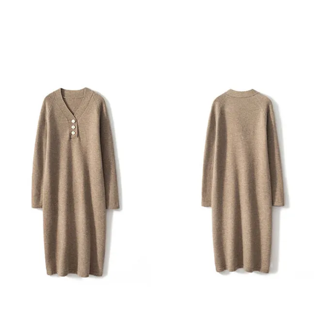 Women's Cashmere Dresses Long Sleeve Cashmere Sweather Dresses Winter Warm Dress