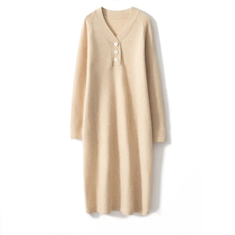 Women's Cashmere Dresses Long Sleeve Cashmere Sweather Dresses Winter Warm Dress